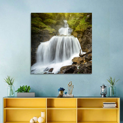 White Cascade Over Mossy Rocks Wall Art