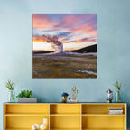 Old Faithful Erupting at Sunset Wall Art