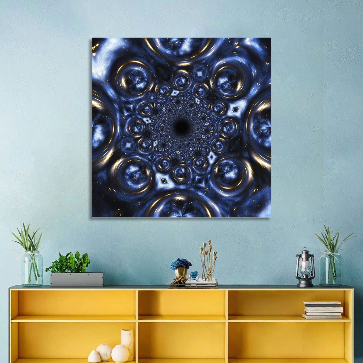 Black Hole Vortex Wall Art in a room, square