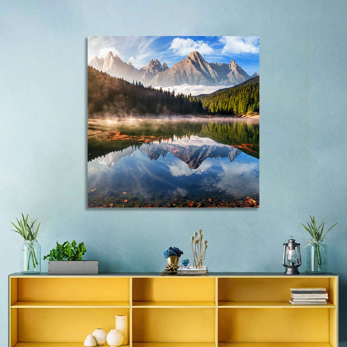 Morning Mist Mountain Lake Wall Art