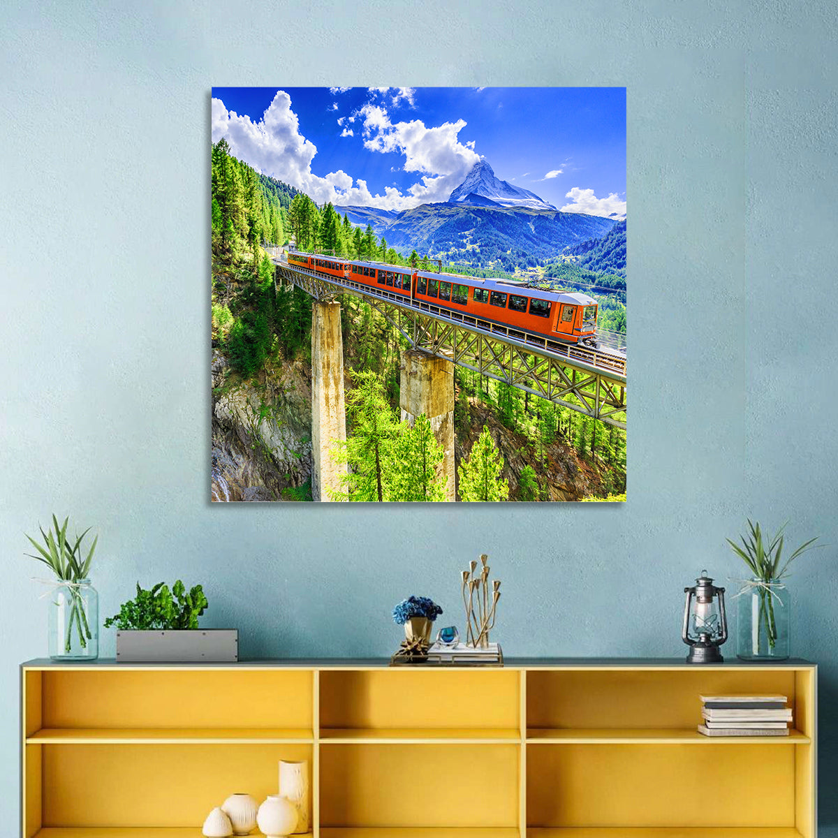 Gornergrat Tourist Train Wall Art in a room, square