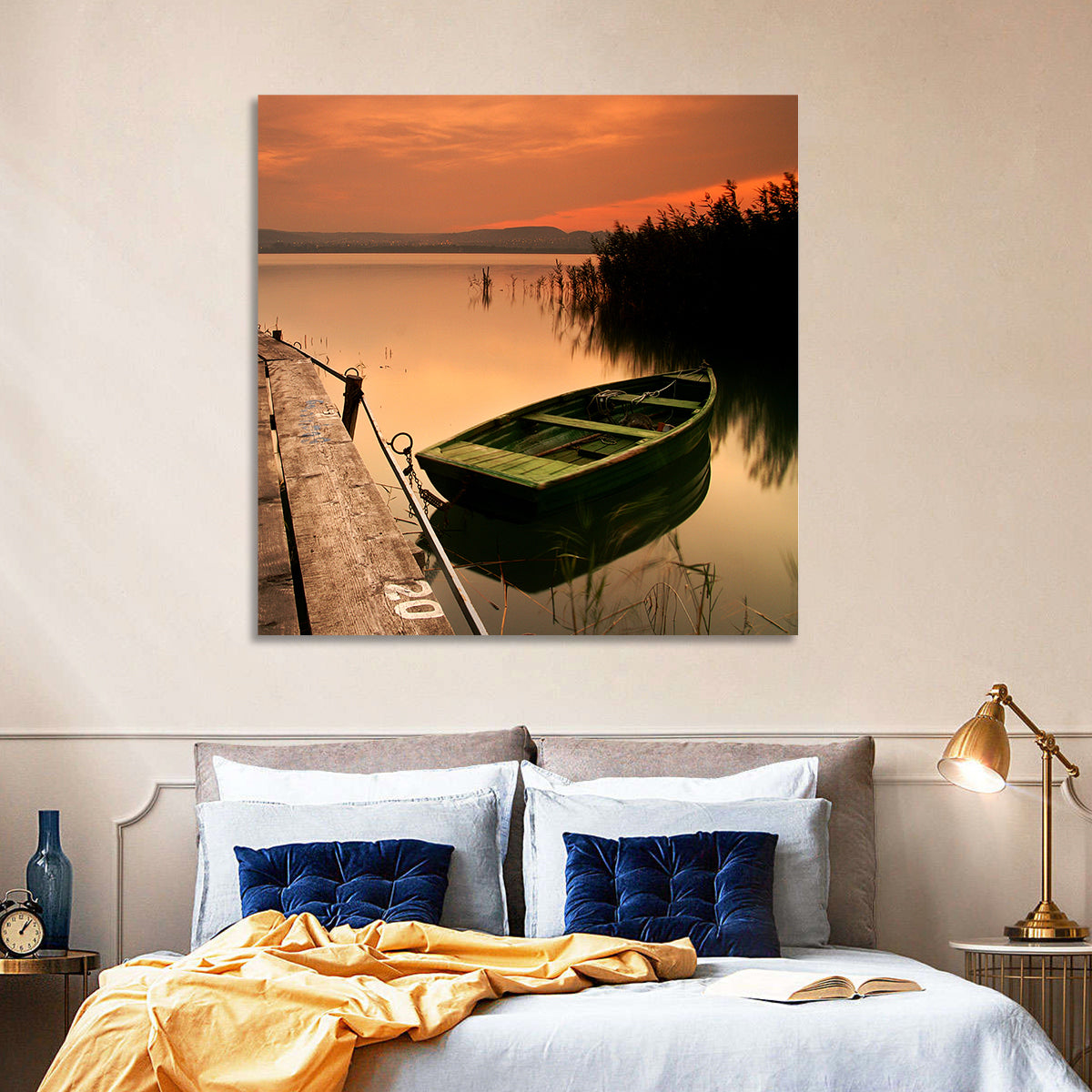 Pier and Rowboat on Lake Balaton Wall Art