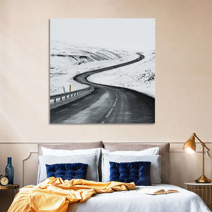 Winding Snow Road with Yellow Markers Wall Art