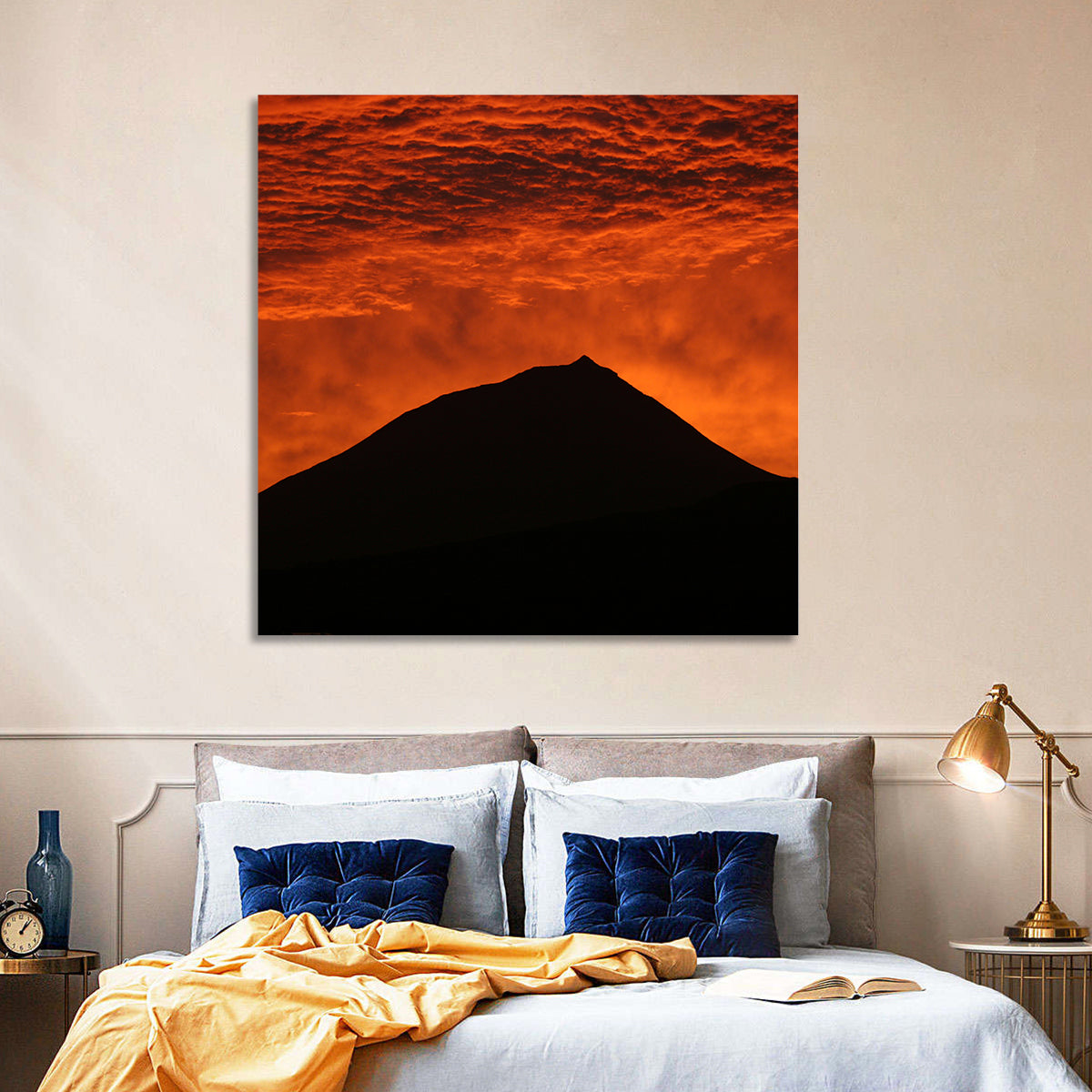 Pico Island Volcano Silhouette at Sunset Wall Art