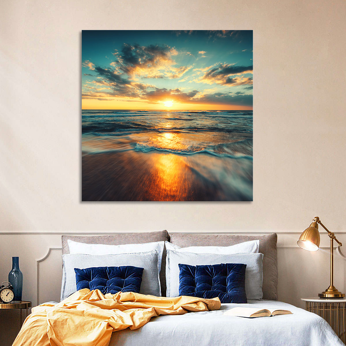 Sunlit Cloudscape Over Beach Wall Art