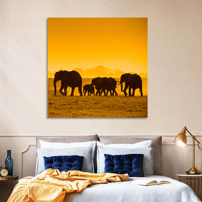 Elephant Family Silhouette Wall Art