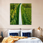 Blue Car on Forest Road Wall Art
