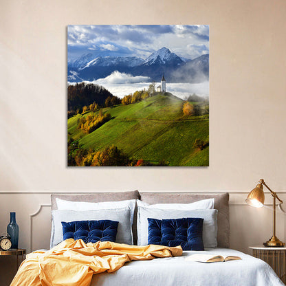Jamnik Church on Misty Hill Wall Art