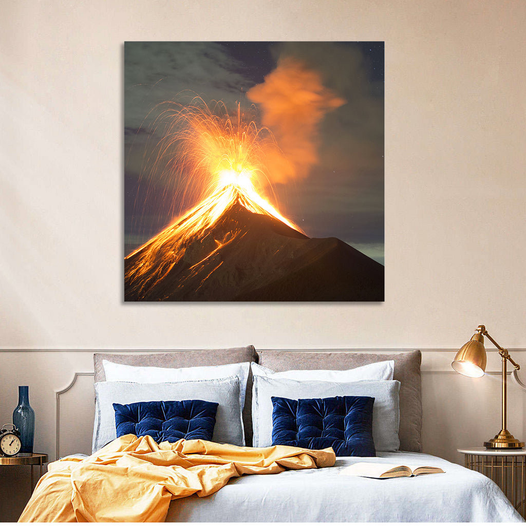 Starry Night Volcano Eruption Wall Art