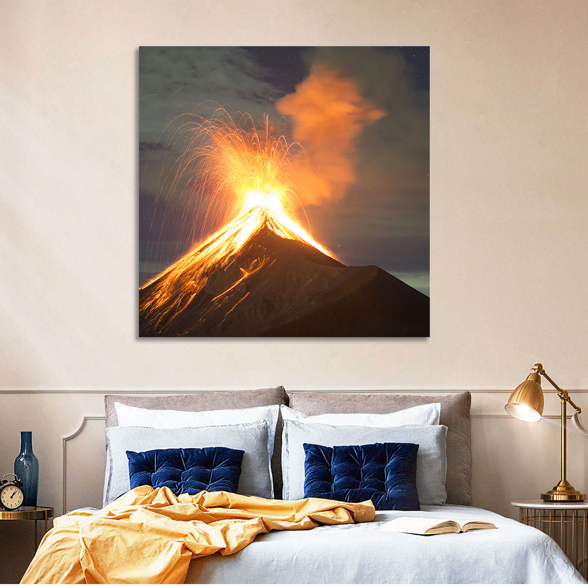 Starry Night Volcano Eruption Wall Art