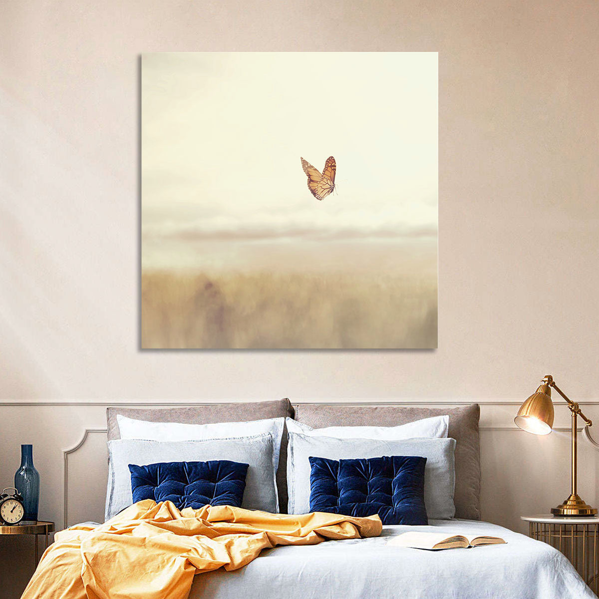 Monarch Over Beige Field Wall Art