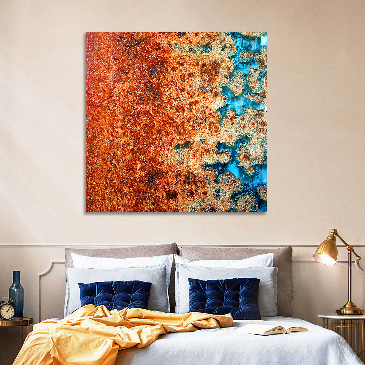 Oxidized Steel Abstract Wall Art in a room, square