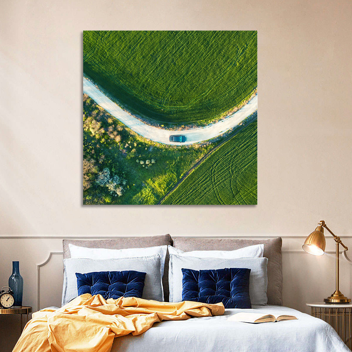 Aerial Farm Fields at Golden Hour Wall Art