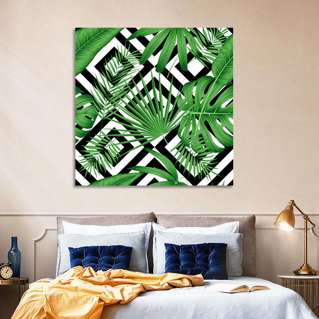 Tropical Geometric Leaves Pattern Wall Art