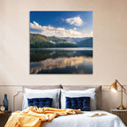Golden Mist Mountain Lake Wall Art