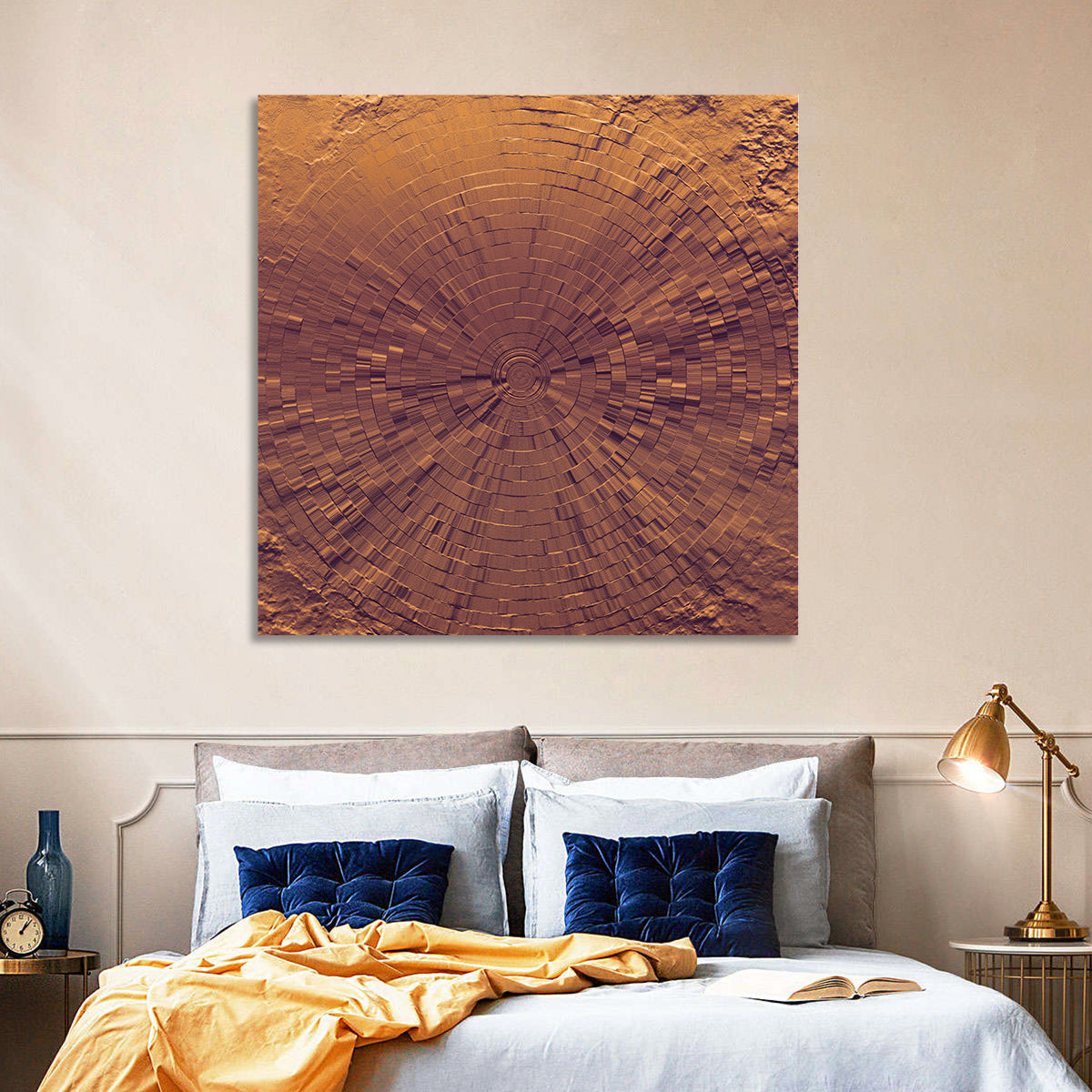 Blocks Focus Copper Rings Wall Art in a room, square