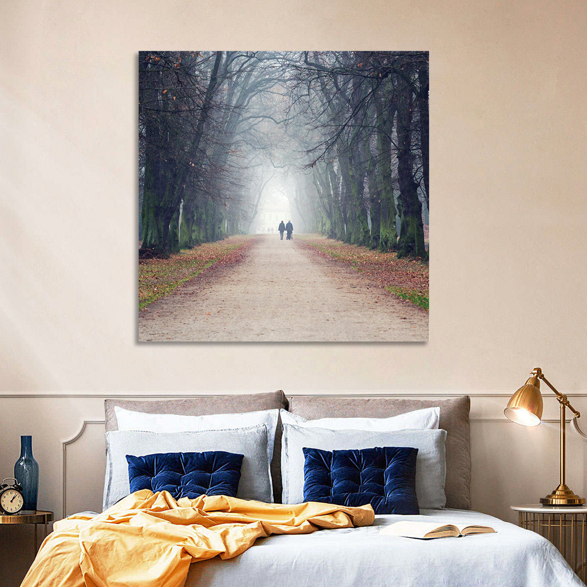 Foggy Tree Lined Walkway in Autumn Wall Art