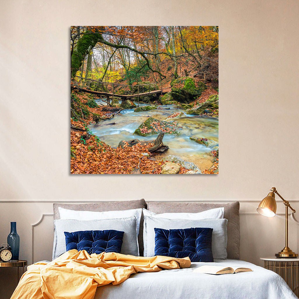 Mossy Footbridge in Autumn Forest Wall Art