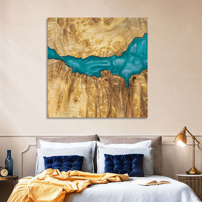 Burled Wood River with Teal Resin Wall Art