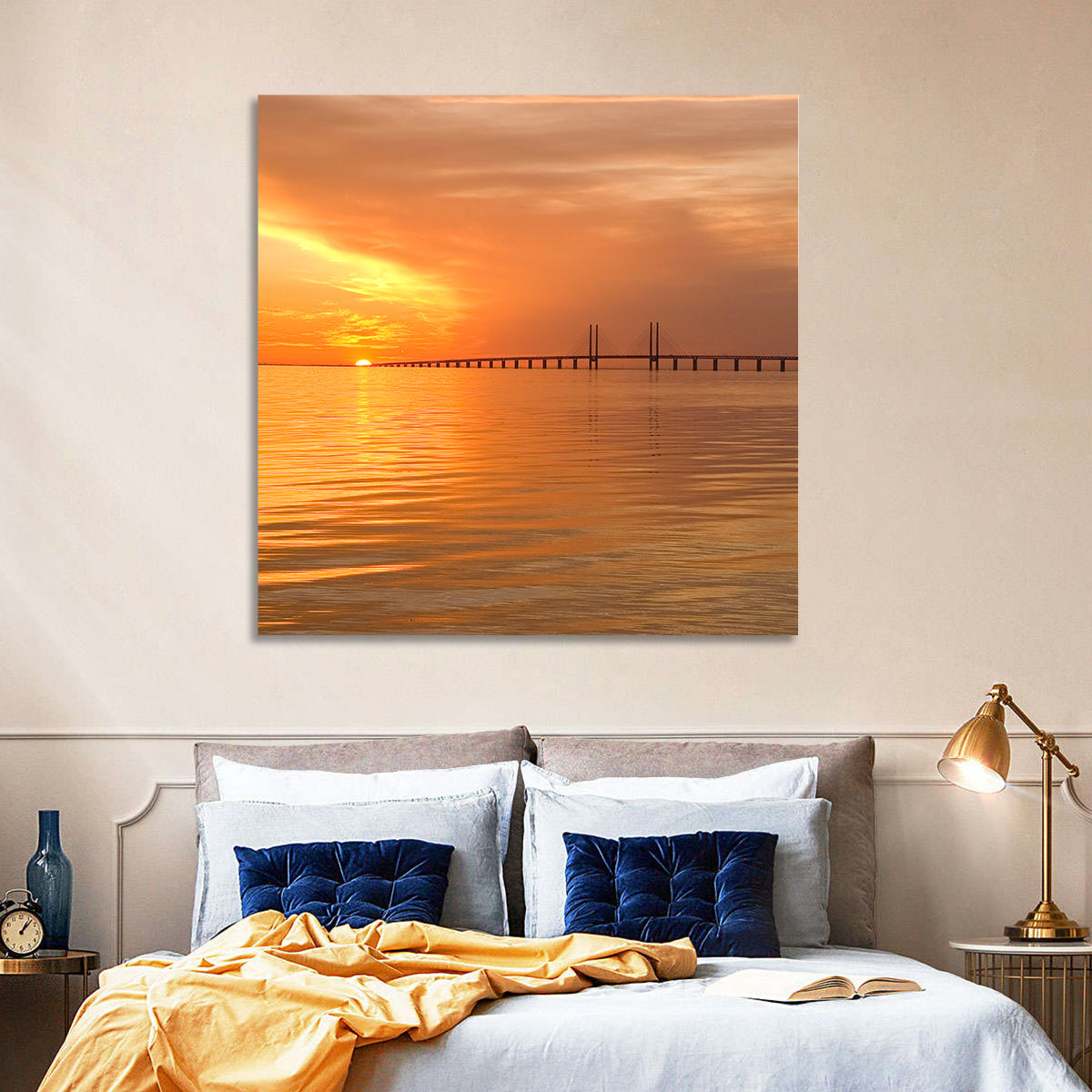 Øresund Bridge in Golden Light Wall Art