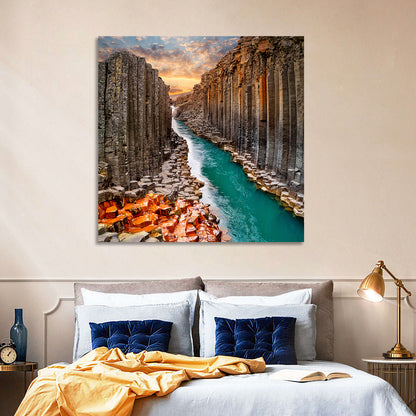 Stuðlagil Canyon Basalt Columns at Golden Hour Wall Art