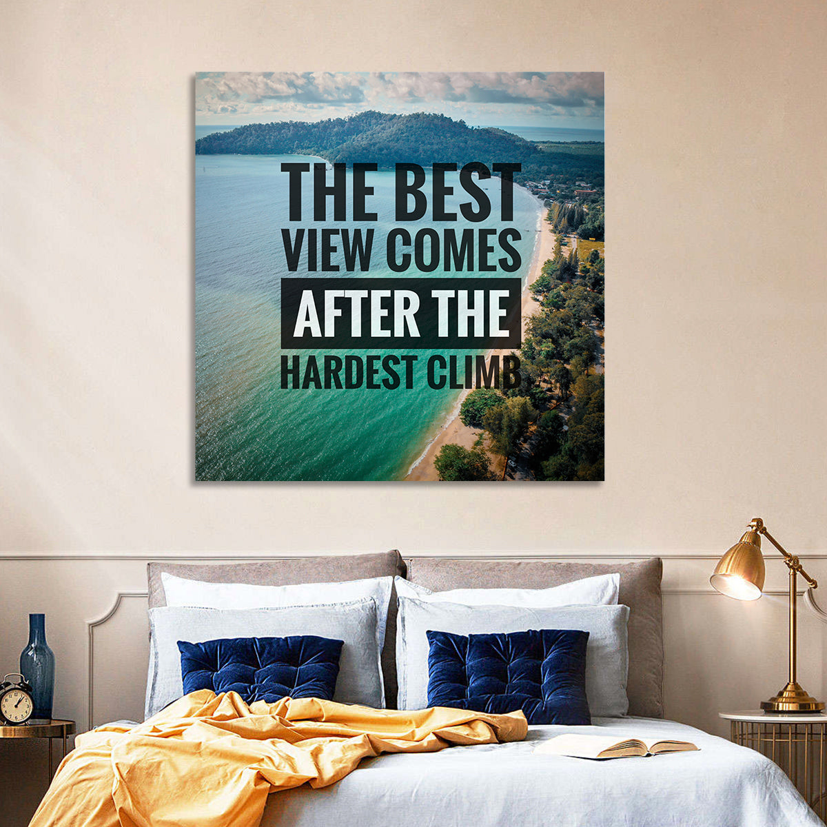 Best View, Hardest Climb Wall Art in a room, square