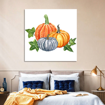 Festive Pumpkin Trio Watercolor Wall Art