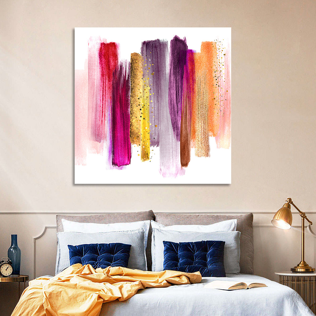 Fuchsia and Gold Brush Strokes Wall Art