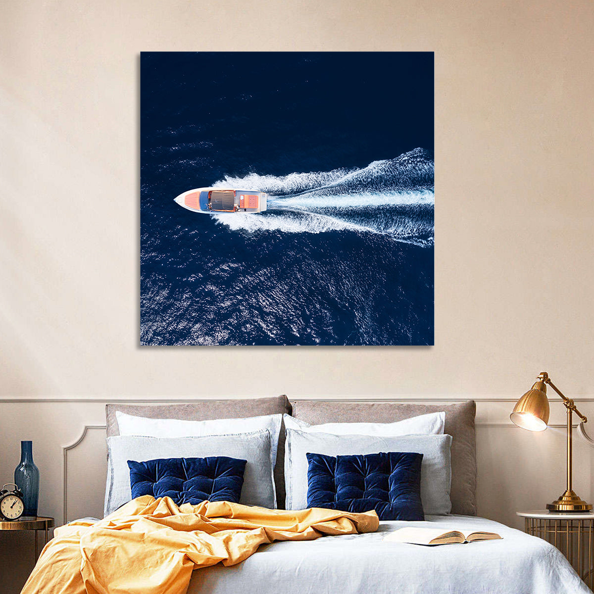 Sleek Speedboat Over Navy Sea Wall Art