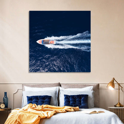 Sleek Speedboat Over Navy Sea Wall Art