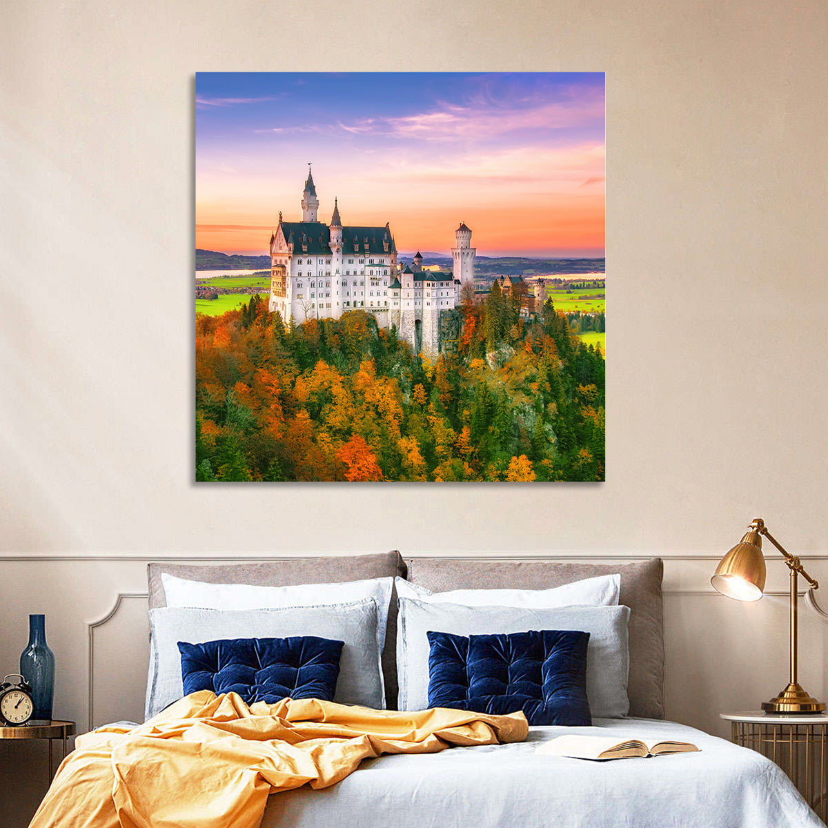 Neuschwanstein Castle at Autumn Sunset Wall Art