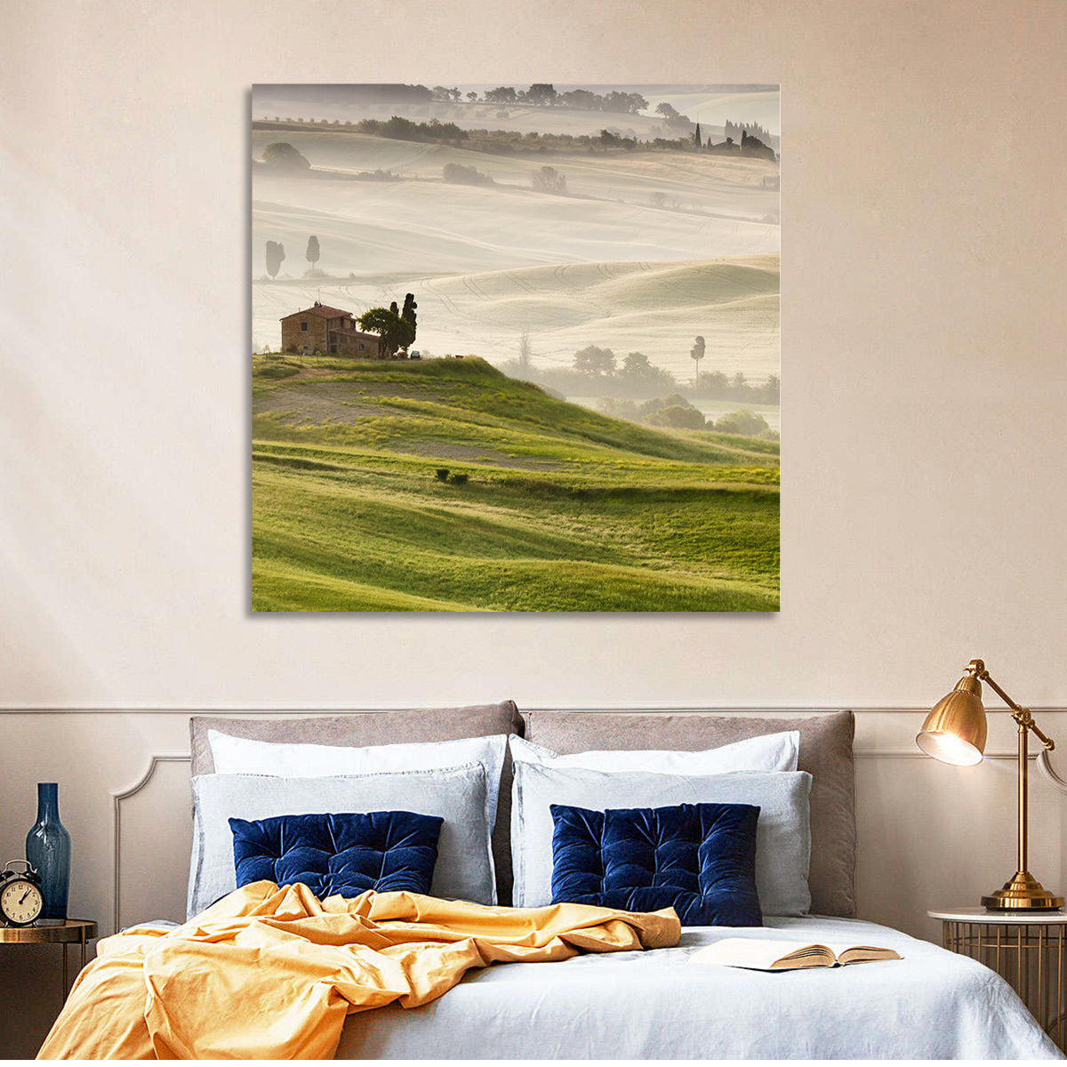 Foggy Tuscany Wall Art in a room, square