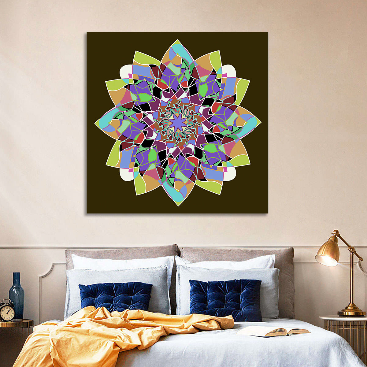 Dahlia Mandala Wall Art in a room, square