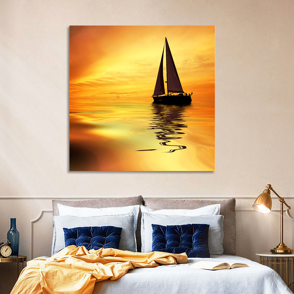 Golden Hour Sailboat Silhouette Wall Art