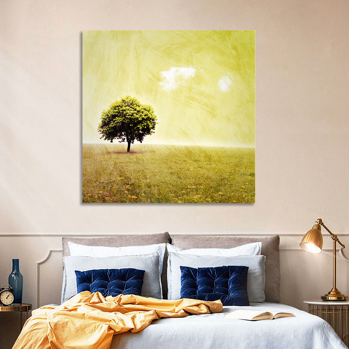 Grunge Tree in Meadow Wall Art in a room, square