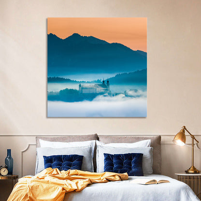 Benediktbeuern Abbey in Morning Fog Wall Art