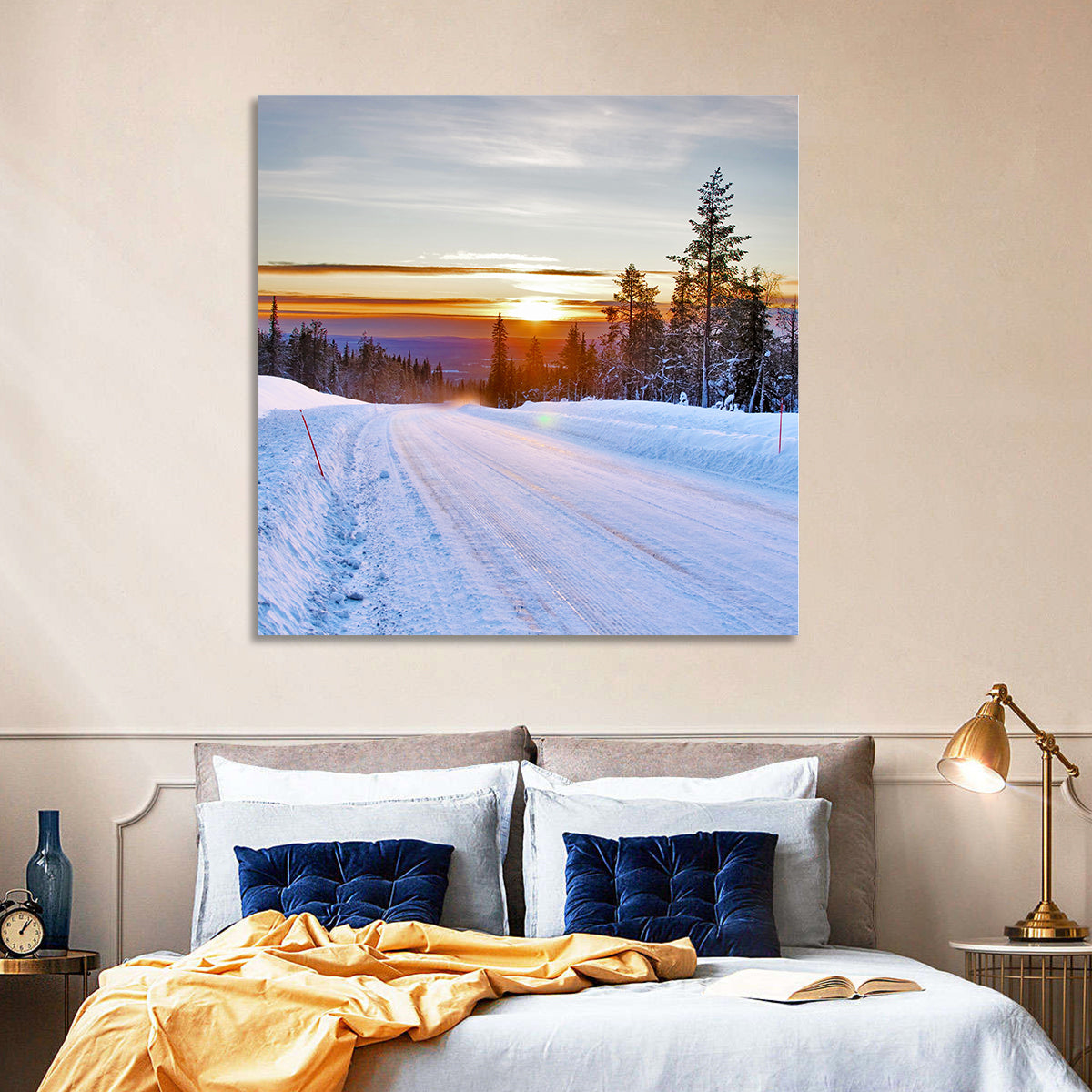 Snowy Road at Sunset Wall Art