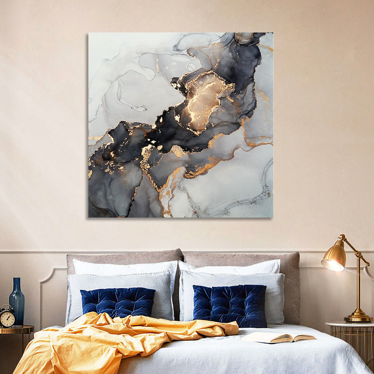 Black Fire Marble Abstract Wall Art