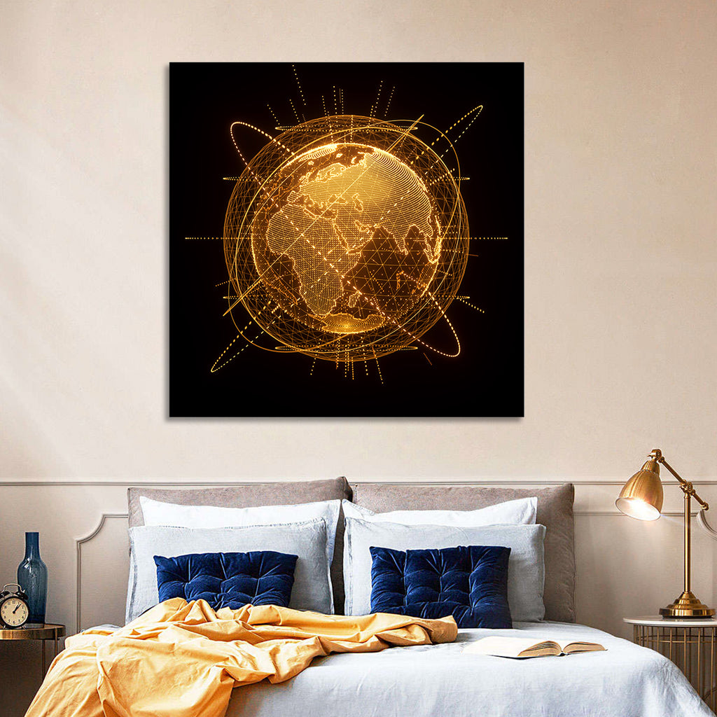 Golden Hologram Globe Wall Art