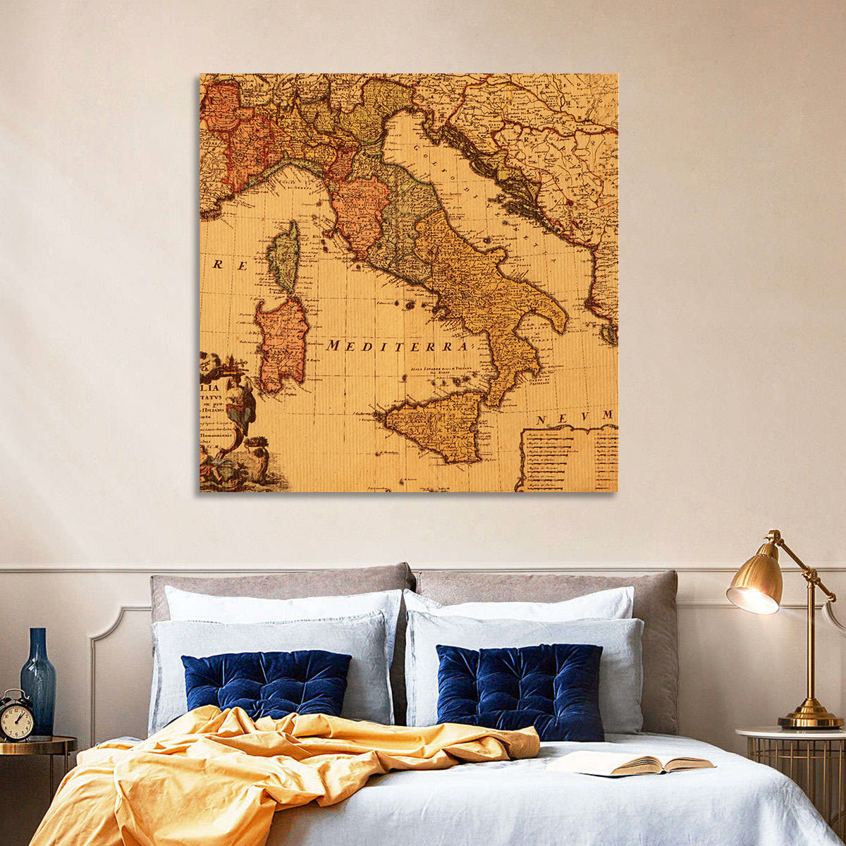 Antique Map of Italy with Ornate Cartouche Wall Art