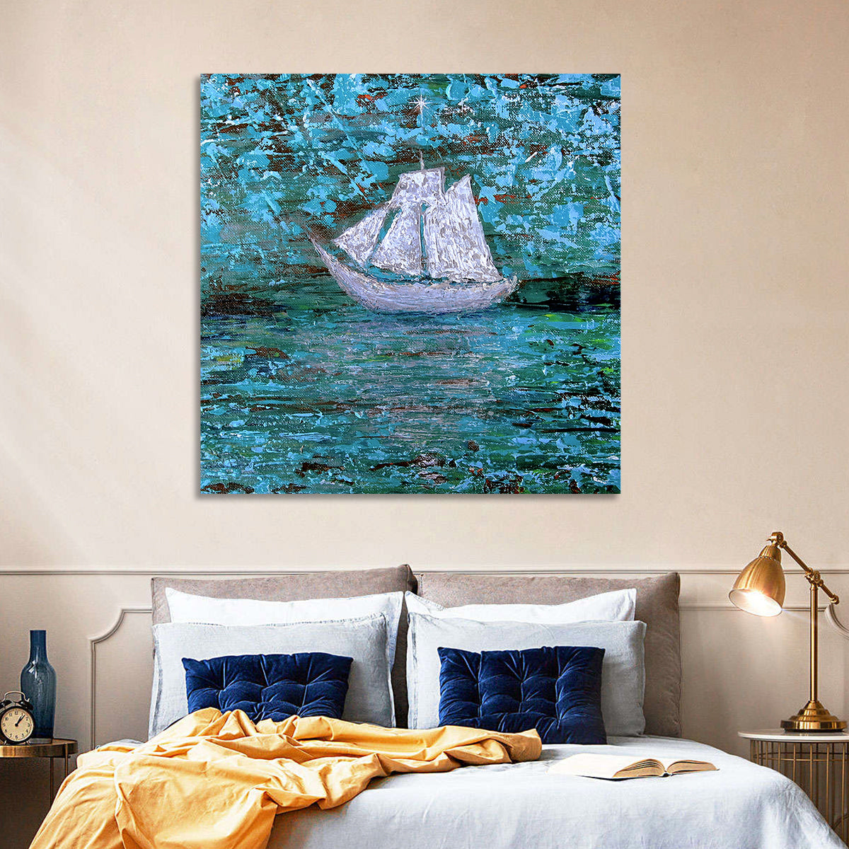 White Sailboat Reflection Wall Art