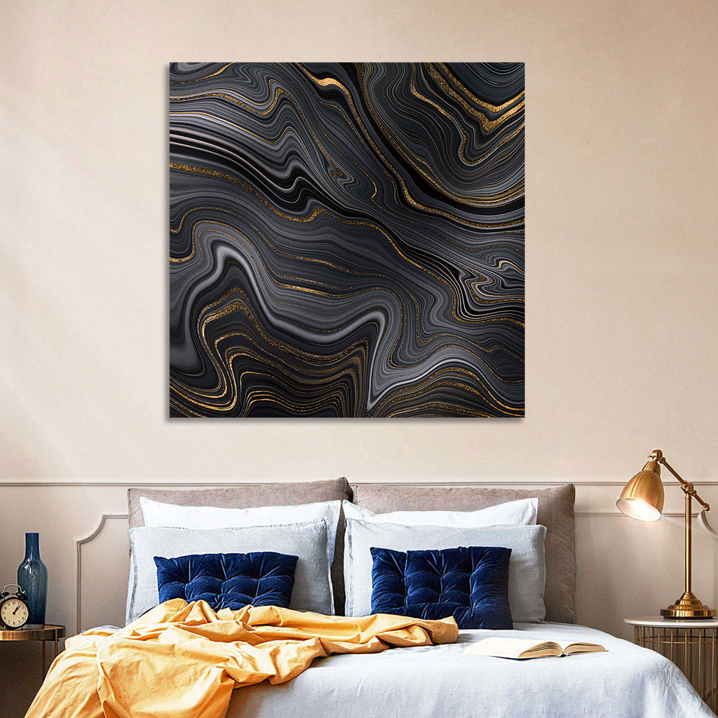Black Marble with Gold Veins Wall Art