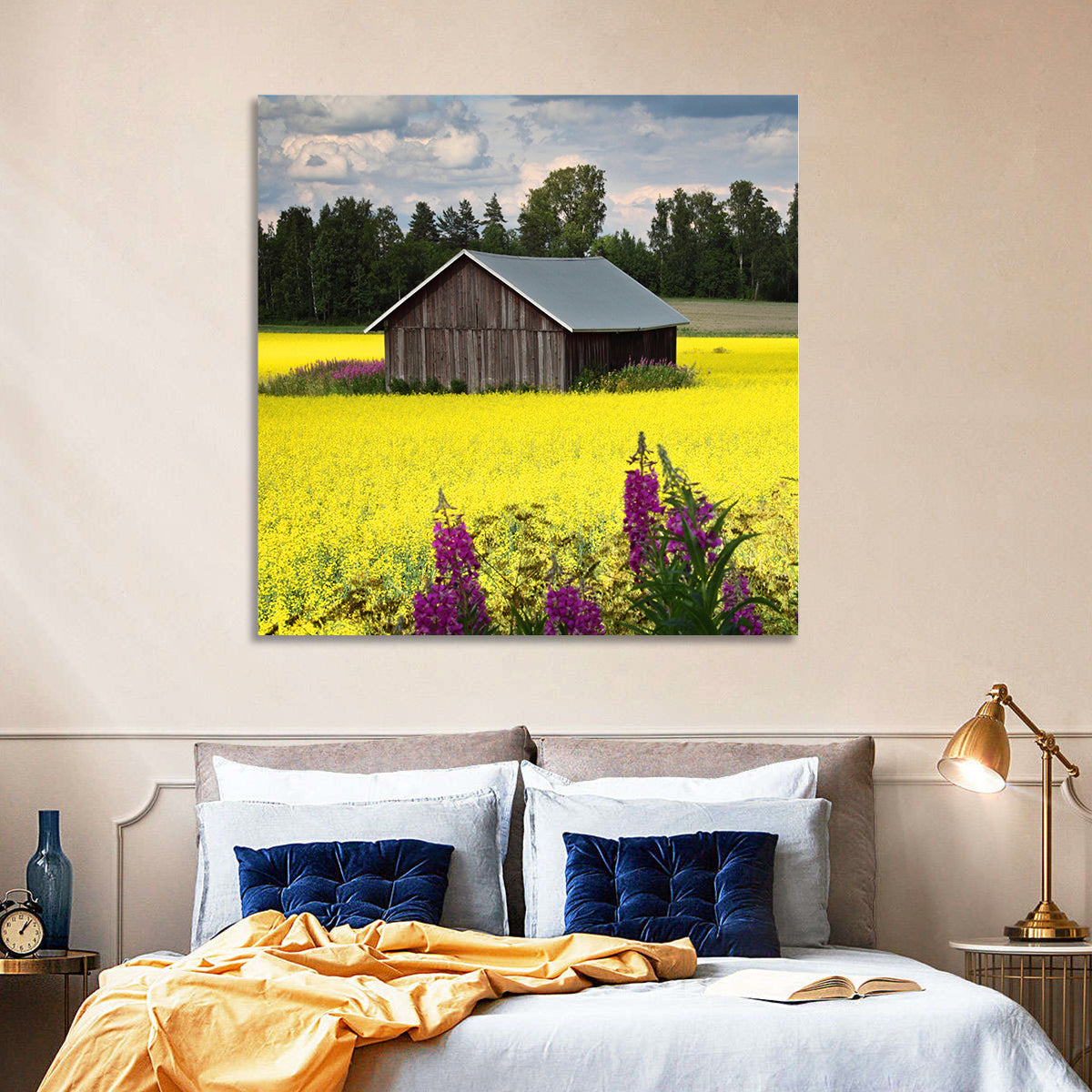 Finnish Barn in Yellow Field Wall Art