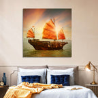 Red Sailed Junk at Victoria Harbour Wall Art