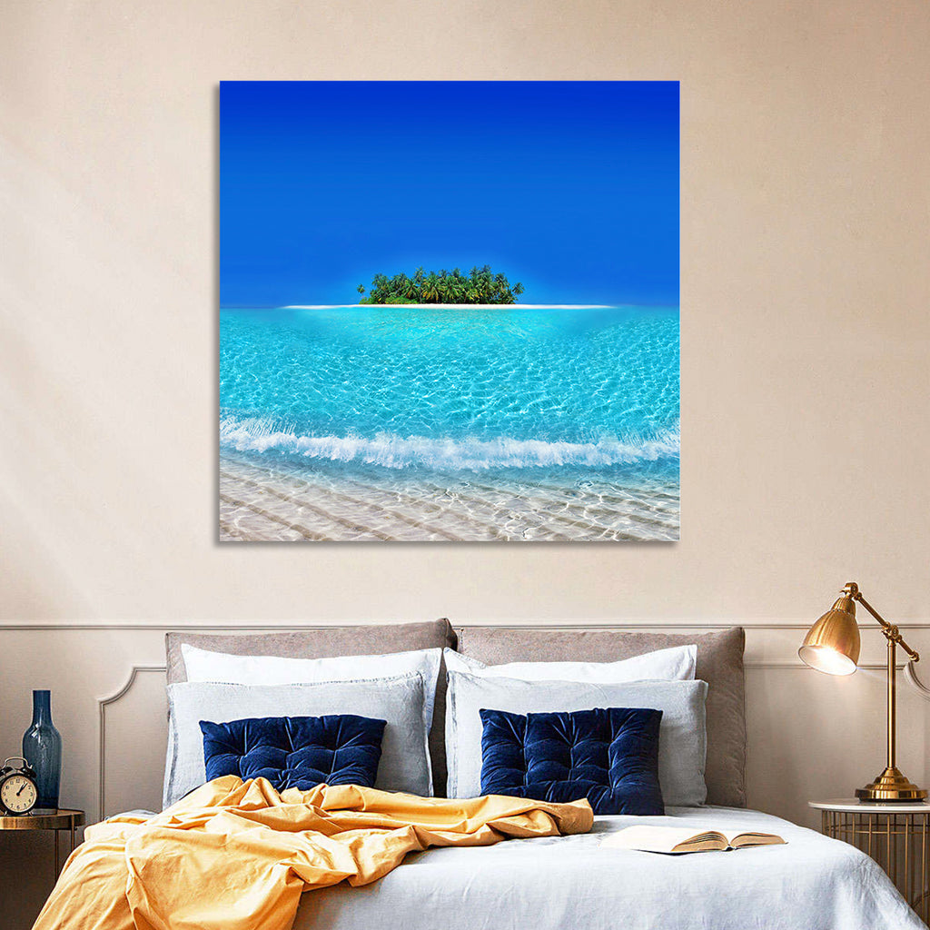 Turquoise Atoll Sandbar with Palm Trees Wall Art