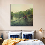 Misty Long-tail Boat on River Kwai Wall Art