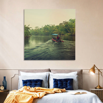 Misty Long-tail Boat on River Kwai Wall Art