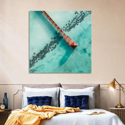 Aerial Red Pier Over Turquoise Water Wall Art
