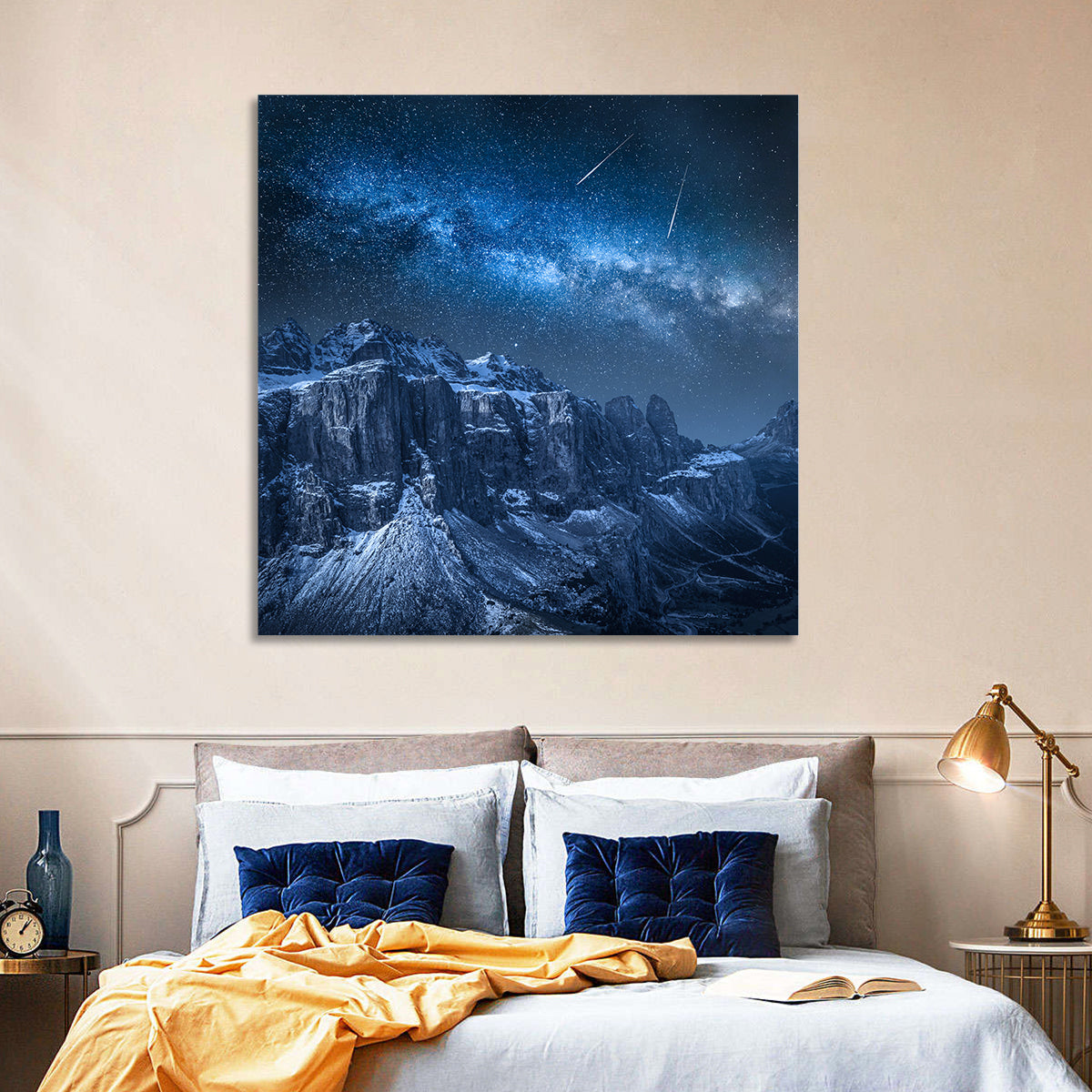 Milky Way Over Snowy Dolomites Wall Art in a room, square