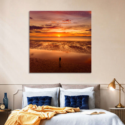 Solitary Figure on Sunset Shore Wall Art